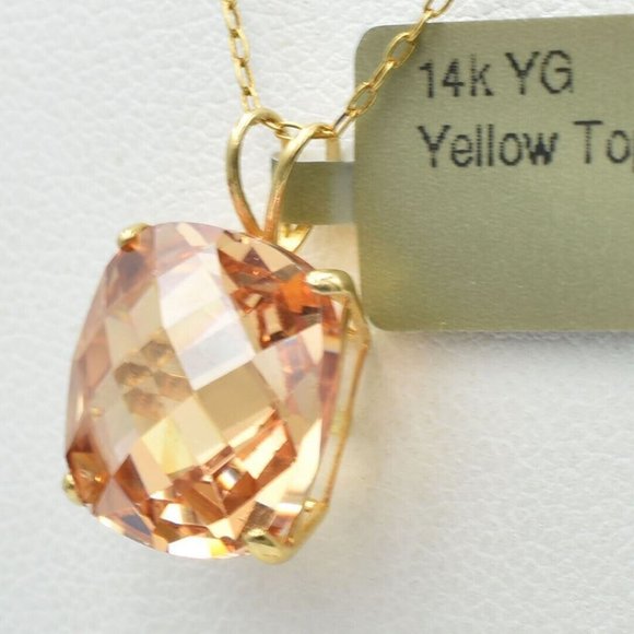 20.52 Cts Yellow Topaz Earrings & Pendant - Set - 14k Yellow Gold